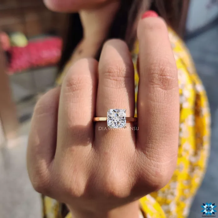 Diamondrensu Rings Infinity Symbol Ring 220 CT Cushion Rensu Cut Moissanite Solitaire Engagement Ring