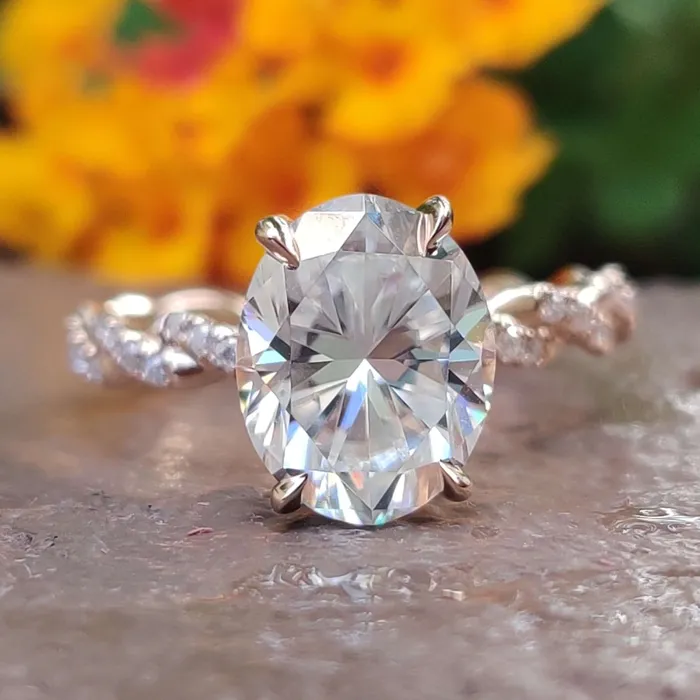 Diamondrensu Rings Rope Pave Hidden Halo 220 TCW Oval Moissanite Engagement Ring Diamondrensu Rings Rope Pave Hidden Halo 220 TCW Oval Moissanite Engagement Ring