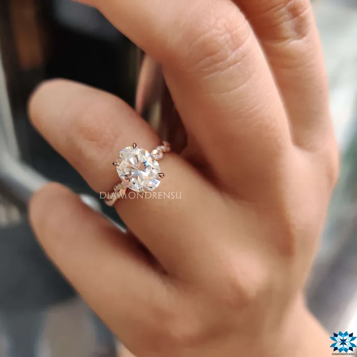 Diamondrensu Rings Rope Pave Hidden Halo 220 TCW Oval Moissanite Engagement Ring Diamondrensu Rings Rope Pave Hidden Halo 220 TCW Oval Moissanite Engagement Ring