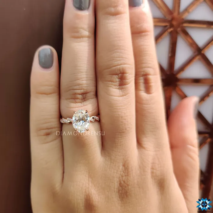 Diamondrensu Rings Rope Pave Hidden Halo 220 TCW Oval Moissanite Engagement Ring Diamondrensu Rings Rope Pave Hidden Halo 220 TCW Oval Moissanite Engagement Ring