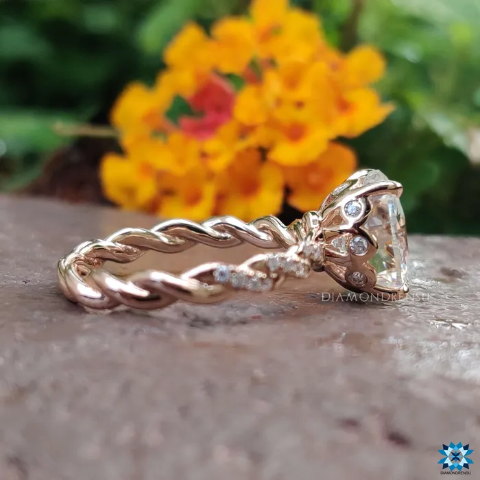 Diamondrensu Rings Rope Pave Hidden Halo 220 TCW Oval Moissanite Engagement Ring Diamondrensu Rings Rope Pave Hidden Halo 220 TCW Oval Moissanite Engagement Ring