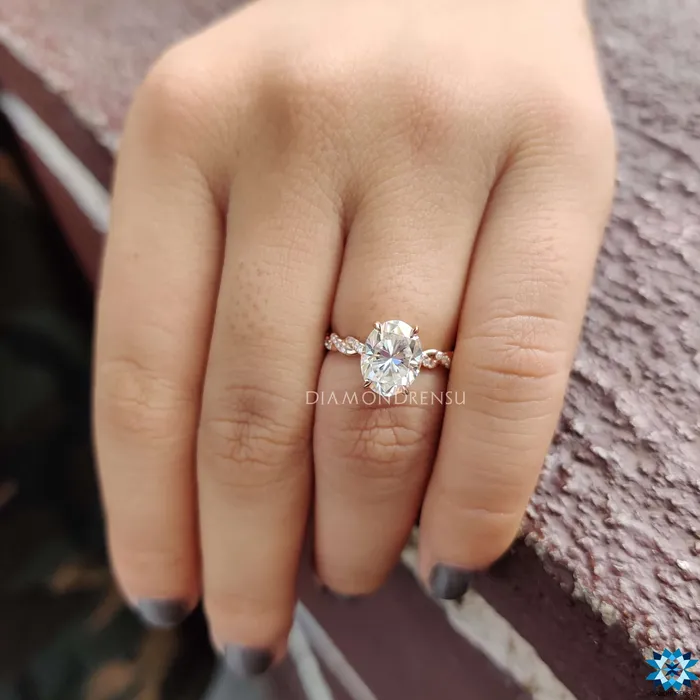 Diamondrensu Rings Rope Pave Hidden Halo 220 TCW Oval Moissanite Engagement Ring Diamondrensu Rings Rope Pave Hidden Halo 220 TCW Oval Moissanite Engagement Ring