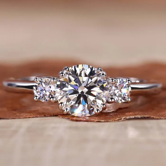 Diamondrensu Rings Round Lab Created Diamond Three Stone Engagement Ring for Women Diamondrensu Rings Round Lab Created Diamond Three Stone Engagement Ring for Women