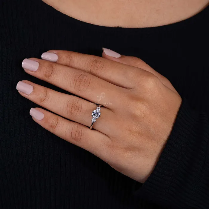 Diamondrensu Rings Round Lab Created Diamond Three Stone Engagement Ring for Women