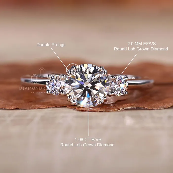 Diamondrensu Rings Round Lab Created Diamond Three Stone Engagement Ring for Women