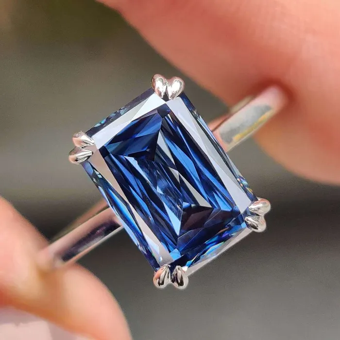Diamondrensu Rings Royal Blue Criss Cut Moissanite Solitaire Engagement Ring Diamondrensu Rings Royal Blue Criss Cut Moissanite Solitaire Engagement Ring
