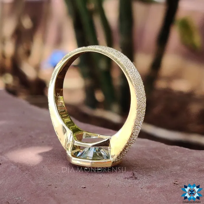Diamondrensu Rings Sandblast Bezel Setting with 342 CT Cyan Blue Octagon Moissanite Engagement Ring