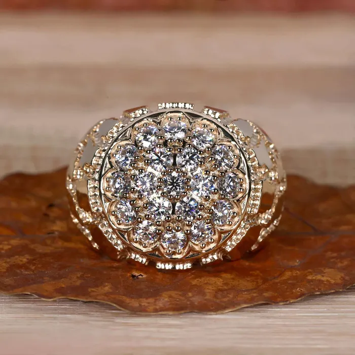 Diamondrensu Signet Ring for Him Round Lab Grown Diamond Mens Ring Rings