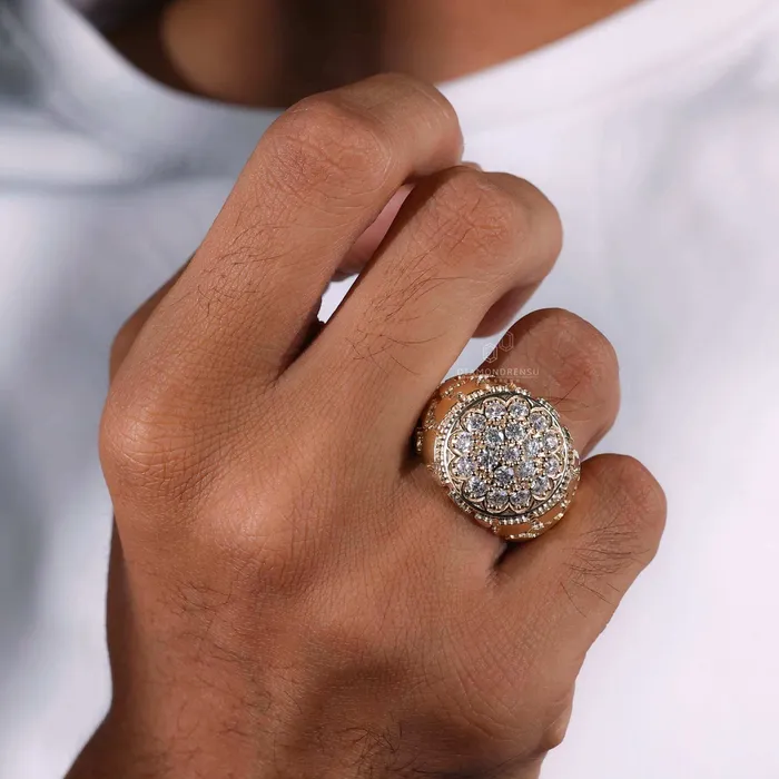 Diamondrensu Signet Ring for Him Round Lab Grown Diamond Mens Ring Rings