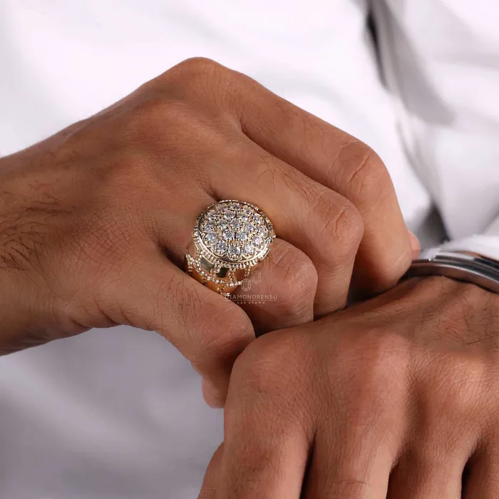 Diamondrensu Signet Ring for Him Round Lab Grown Diamond Mens Ring Rings