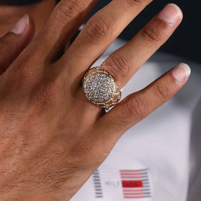 Diamondrensu Signet Ring for Him Round Lab Grown Diamond Mens Ring Rings