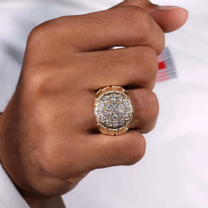 Diamondrensu Signet Ring for Him Round Lab Grown Diamond Mens Ring Rings