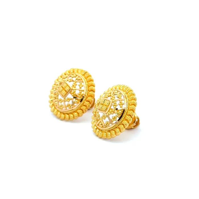 Earrings 22k Yellow Gold Filigree Medium Earrings with gold weight of 62g Gold Palace