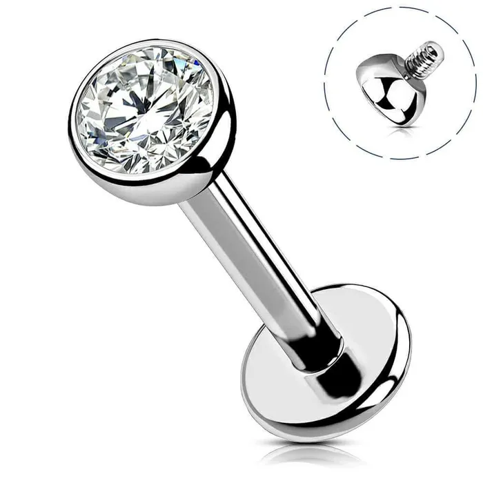 Earrings OUFER BODY JEWELRY 16G Titanium Internally Threaded Round CZ Labret Nose Stud Earrings OUFER BODY JEWELRY 16G Titanium Internally Threaded Round CZ Labret Nose Stud