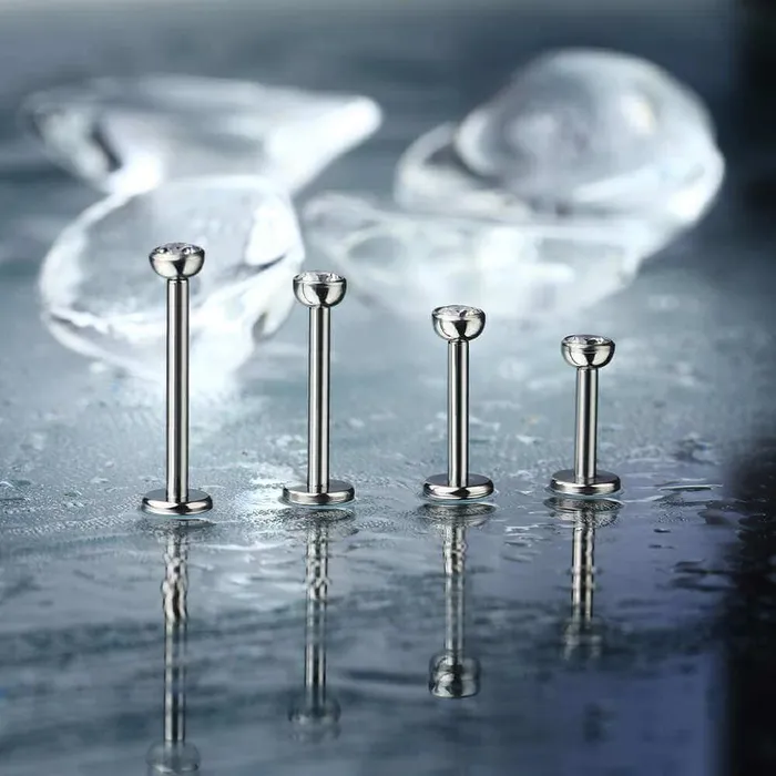 Earrings OUFER BODY JEWELRY 16G Titanium Internally Threaded Round CZ Labret Nose Stud Earrings OUFER BODY JEWELRY 16G Titanium Internally Threaded Round CZ Labret Nose Stud
