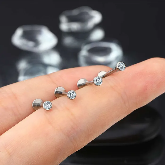 Earrings OUFER BODY JEWELRY 16G Titanium Internally Threaded Round CZ Labret Nose Stud Earrings OUFER BODY JEWELRY 16G Titanium Internally Threaded Round CZ Labret Nose Stud