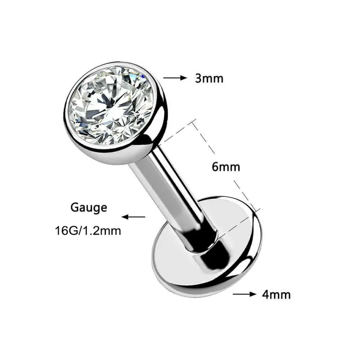Earrings OUFER BODY JEWELRY 16G Titanium Internally Threaded Round CZ Labret Nose Stud Earrings OUFER BODY JEWELRY 16G Titanium Internally Threaded Round CZ Labret Nose Stud