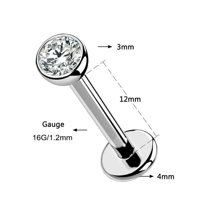 Earrings OUFER BODY JEWELRY 16G Titanium Internally Threaded Round CZ Labret Nose Stud Earrings OUFER BODY JEWELRY 16G Titanium Internally Threaded Round CZ Labret Nose Stud