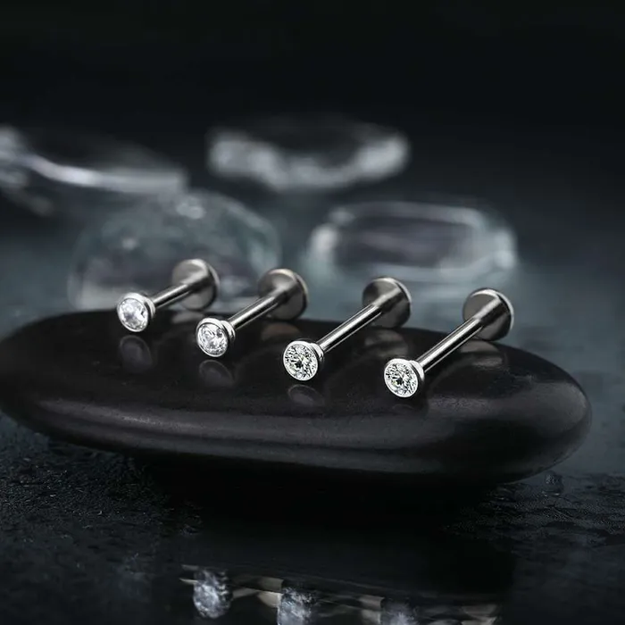 Earrings OUFER BODY JEWELRY 16G Titanium Internally Threaded Round CZ Labret Nose Stud Earrings OUFER BODY JEWELRY 16G Titanium Internally Threaded Round CZ Labret Nose Stud