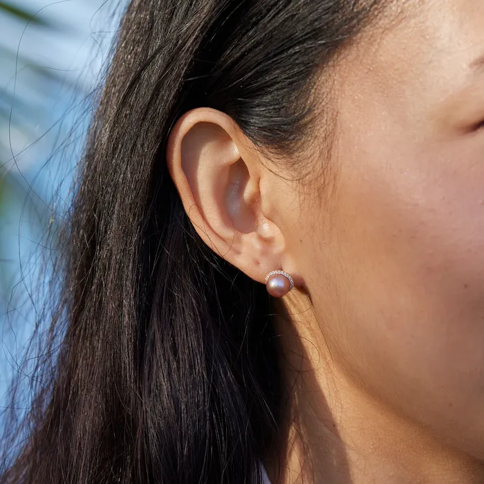 Earrings PickAPearl Pick A Pearl Halo Earrings in Gold with Diamonds