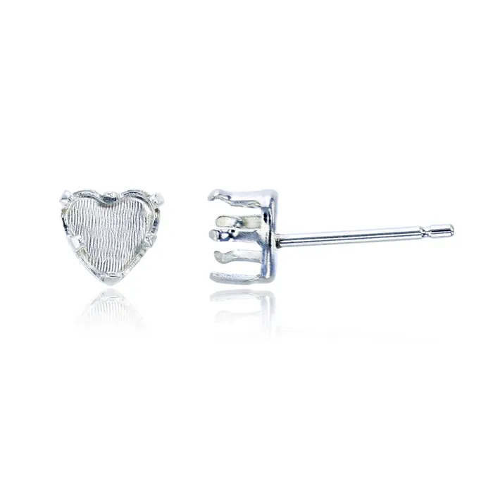 Earrings Silver Sterling Silver Rhodium 5x5mm Heart Prong Snap Stud Finding Pair Earrings Silver Sterling Silver Rhodium 5x5mm Heart Prong Snap Stud Finding Pair