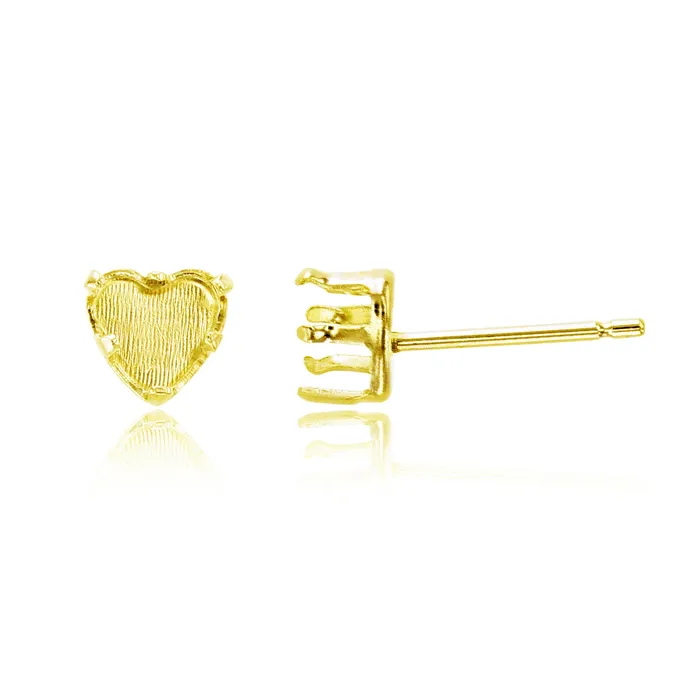 Earrings Silver Sterling Silver Rhodium 5x5mm Heart Prong Snap Stud Finding Pair Earrings Silver Sterling Silver Rhodium 5x5mm Heart Prong Snap Stud Finding Pair