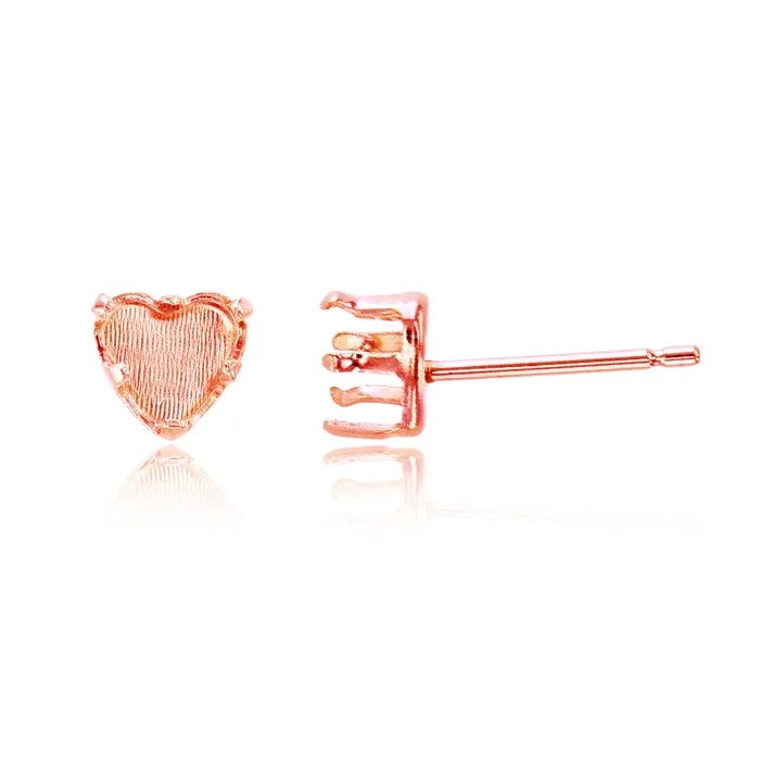 Earrings Silver Sterling Silver Rhodium 5x5mm Heart Prong Snap Stud Finding Pair Earrings Silver Sterling Silver Rhodium 5x5mm Heart Prong Snap Stud Finding Pair