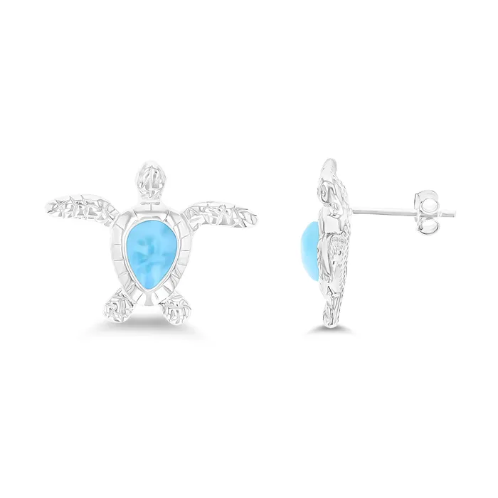 Earrings Silver Sterling Silver Rhodium Textured Larimar Turtle Stud Earring