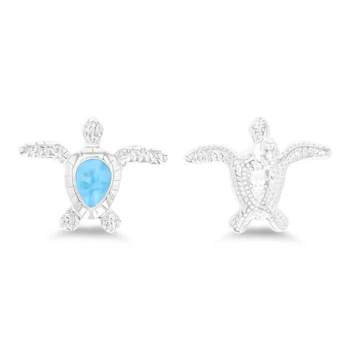 Earrings Silver Sterling Silver Rhodium Textured Larimar Turtle Stud Earring Earrings Silver Sterling Silver Rhodium Textured Larimar Turtle Stud Earring