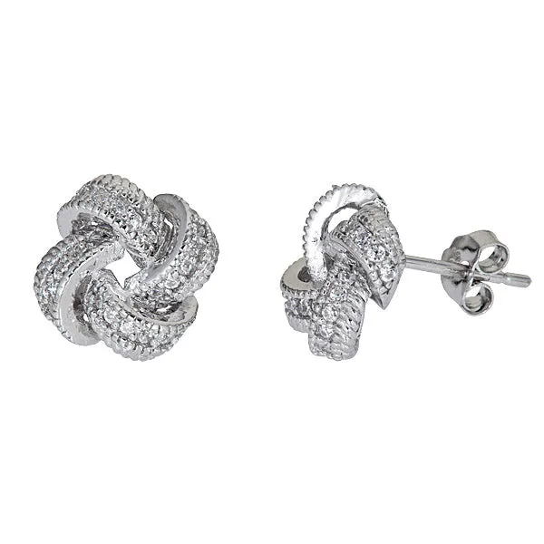 Earrings Sterling Silver Micropave Love Knot Stud Silver