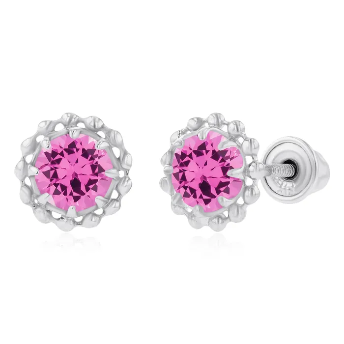 Earrings Sterling Silver Rhodium 4mm Round Amethyst Textured Halo Screwback Earrings Silver Earrings Sterling Silver Rhodium 4mm Round Amethyst Textured Halo Screwback Earrings Silver