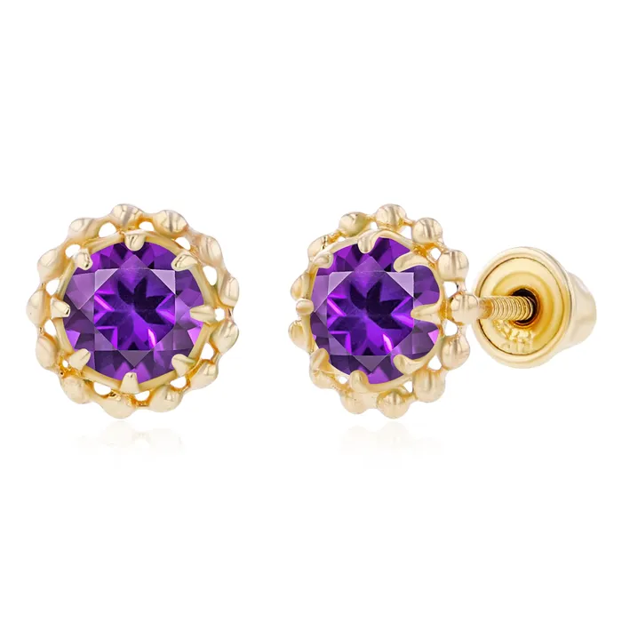Earrings Sterling Silver Rhodium 4mm Round Amethyst Textured Halo Screwback Earrings Silver Earrings Sterling Silver Rhodium 4mm Round Amethyst Textured Halo Screwback Earrings Silver