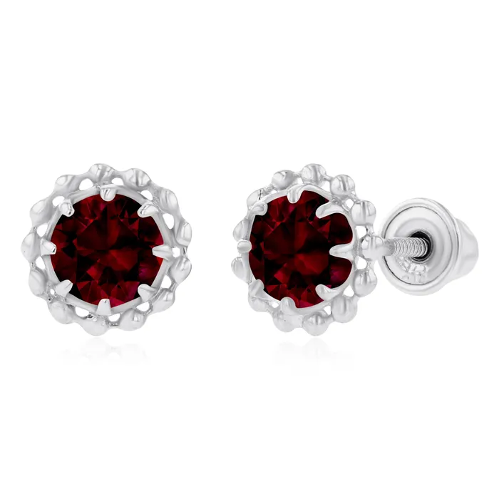 Earrings Sterling Silver Rhodium 4mm Round Amethyst Textured Halo Screwback Earrings Silver Earrings Sterling Silver Rhodium 4mm Round Amethyst Textured Halo Screwback Earrings Silver