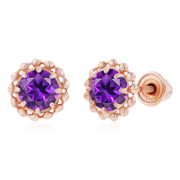 Earrings Sterling Silver Rhodium 4mm Round Amethyst Textured Halo Screwback Earrings Silver Earrings Sterling Silver Rhodium 4mm Round Amethyst Textured Halo Screwback Earrings Silver