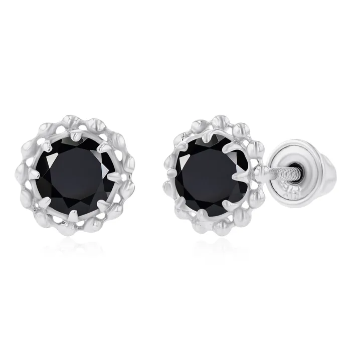 Earrings Sterling Silver Rhodium 4mm Round Amethyst Textured Halo Screwback Earrings Silver Earrings Sterling Silver Rhodium 4mm Round Amethyst Textured Halo Screwback Earrings Silver