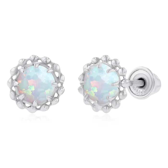 Earrings Sterling Silver Rhodium 4mm Round Amethyst Textured Halo Screwback Earrings Silver Earrings Sterling Silver Rhodium 4mm Round Amethyst Textured Halo Screwback Earrings Silver