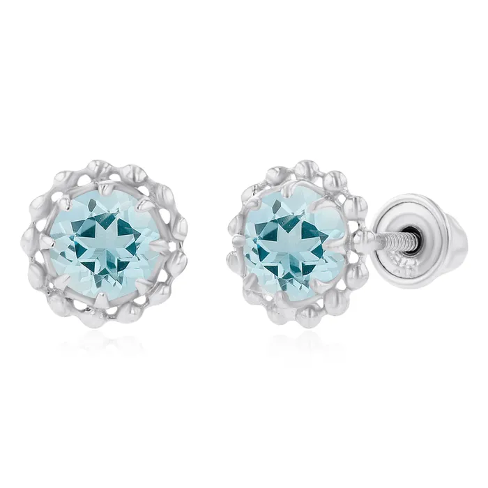 Earrings Sterling Silver Rhodium 4mm Round Amethyst Textured Halo Screwback Earrings Silver Earrings Sterling Silver Rhodium 4mm Round Amethyst Textured Halo Screwback Earrings Silver