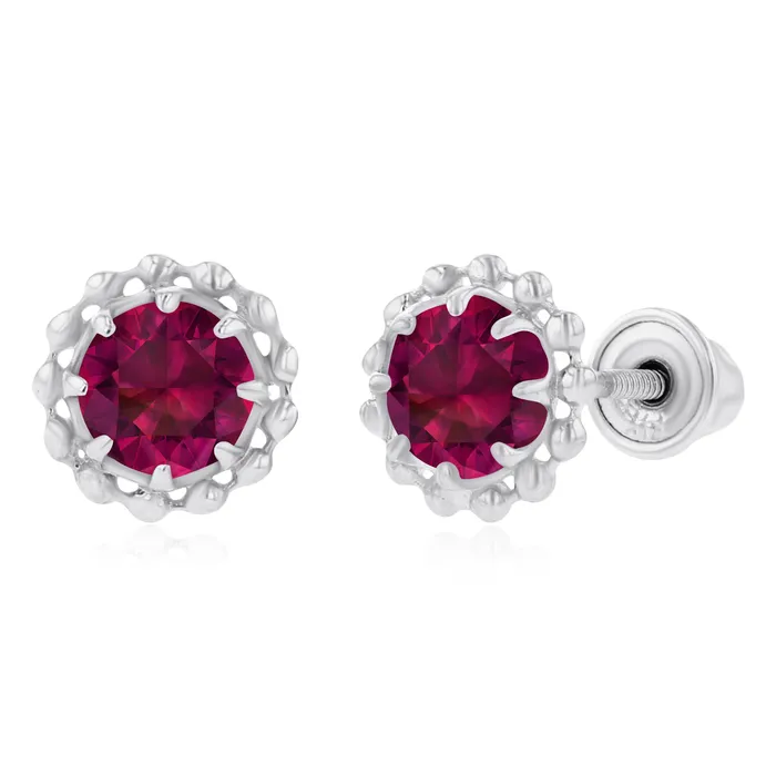 Earrings Sterling Silver Rhodium 4mm Round Amethyst Textured Halo Screwback Earrings Silver Earrings Sterling Silver Rhodium 4mm Round Amethyst Textured Halo Screwback Earrings Silver