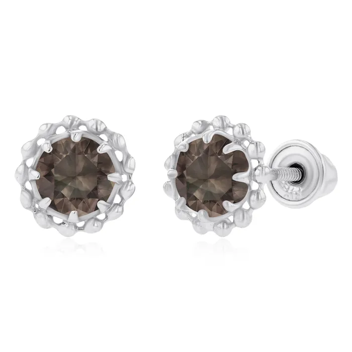 Earrings Sterling Silver Rhodium 4mm Round Amethyst Textured Halo Screwback Earrings Silver Earrings Sterling Silver Rhodium 4mm Round Amethyst Textured Halo Screwback Earrings Silver