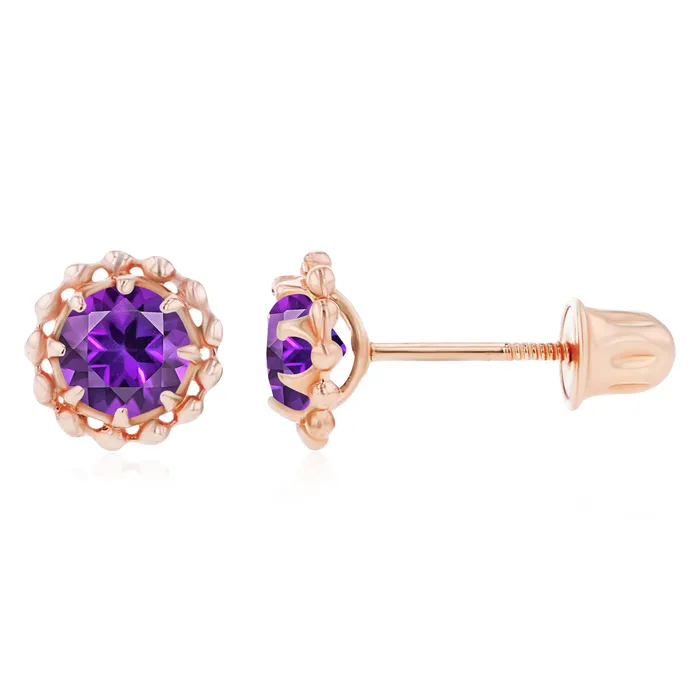 Earrings Sterling Silver Rhodium 4mm Round Amethyst Textured Halo Screwback Earrings Silver Earrings Sterling Silver Rhodium 4mm Round Amethyst Textured Halo Screwback Earrings Silver