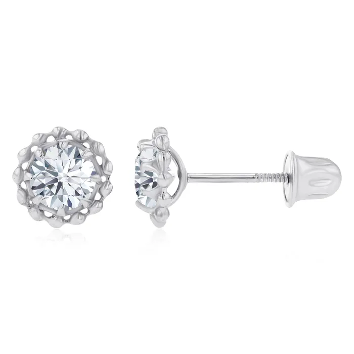 Earrings Sterling Silver Rhodium 4mm Round Amethyst Textured Halo Screwback Earrings Silver Earrings Sterling Silver Rhodium 4mm Round Amethyst Textured Halo Screwback Earrings Silver