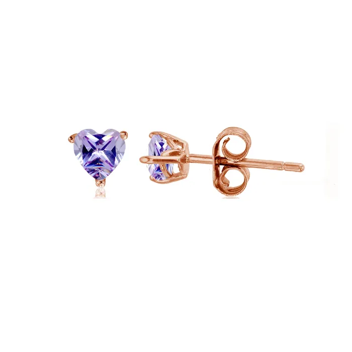 Earrings Sterling Silver Rhodium 4x4mm AAA Lavender Heart Solitaire Stud Silver Earrings Sterling Silver Rhodium 4x4mm AAA Lavender Heart Solitaire Stud Silver