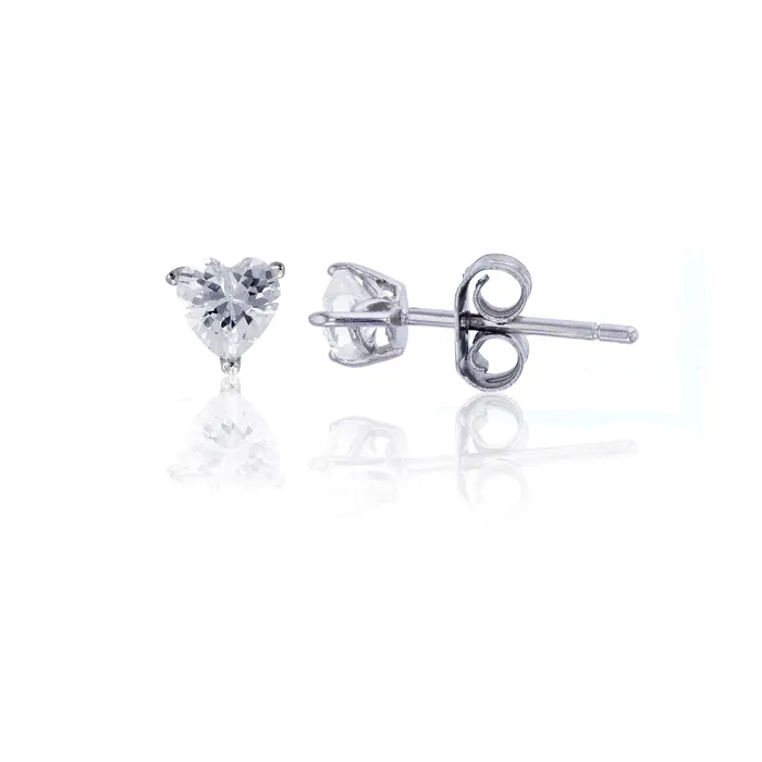 Earrings Sterling Silver Rhodium 4x4mm AAA Lavender Heart Solitaire Stud Silver Earrings Sterling Silver Rhodium 4x4mm AAA Lavender Heart Solitaire Stud Silver