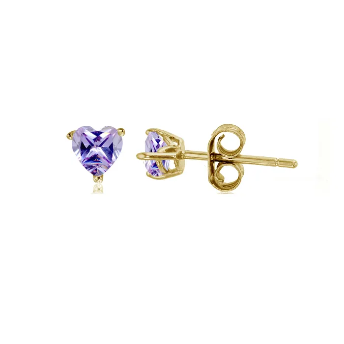 Earrings Sterling Silver Rhodium 4x4mm AAA Lavender Heart Solitaire Stud Silver Earrings Sterling Silver Rhodium 4x4mm AAA Lavender Heart Solitaire Stud Silver