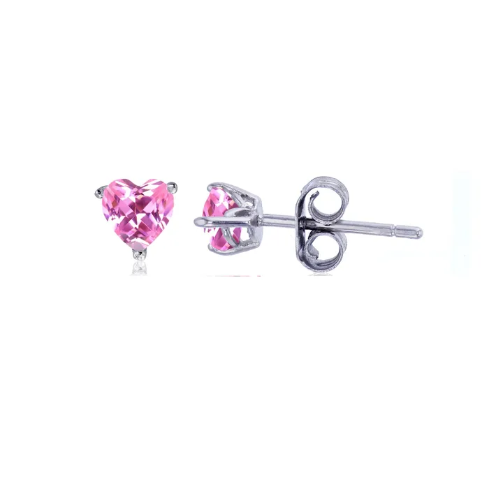 Earrings Sterling Silver Rhodium 4x4mm AAA Lavender Heart Solitaire Stud Silver Earrings Sterling Silver Rhodium 4x4mm AAA Lavender Heart Solitaire Stud Silver