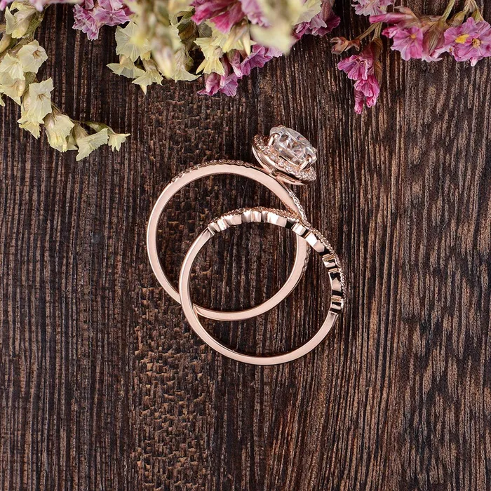Flawless Moissanite Rings Classic Oval Cut Halo Bridal Ring Set Flawless Moissanite Rings Classic Oval Cut Halo Bridal Ring Set