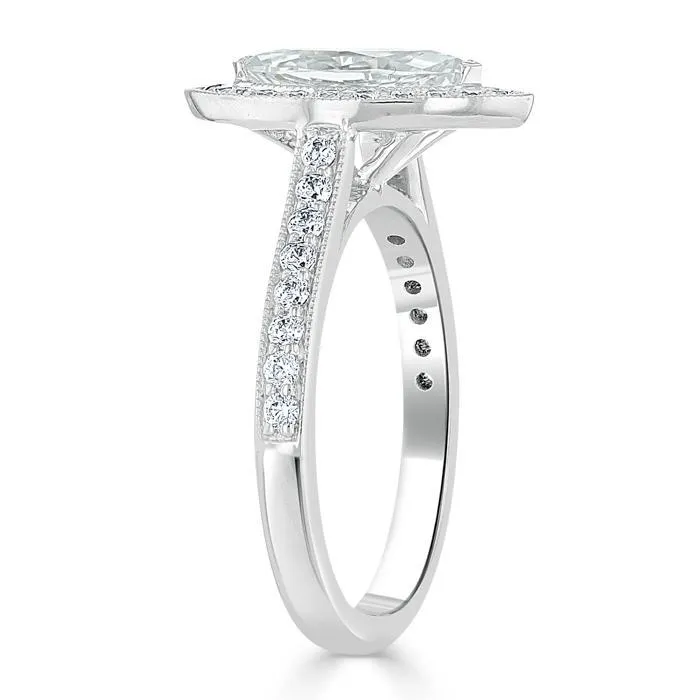 Flawless Moissanite Rings Marquise Cut Moissanite Halo Engagement Ring Tiffany Style