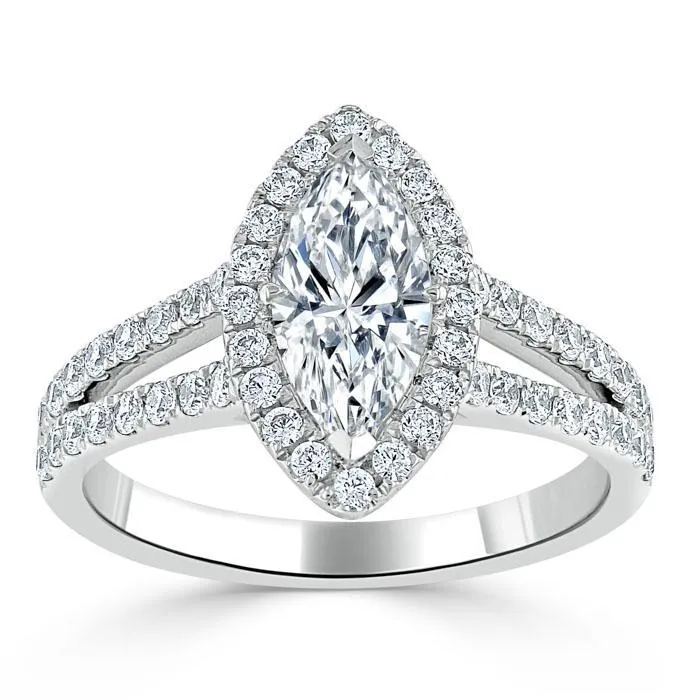Flawless Moissanite Rings Marquise Cut Moissanite Halo Engagement Ring Tiffany Style