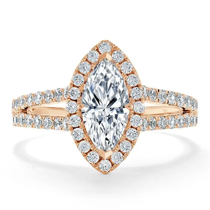 Flawless Moissanite Rings Marquise Cut Moissanite Halo Engagement Ring Tiffany Style