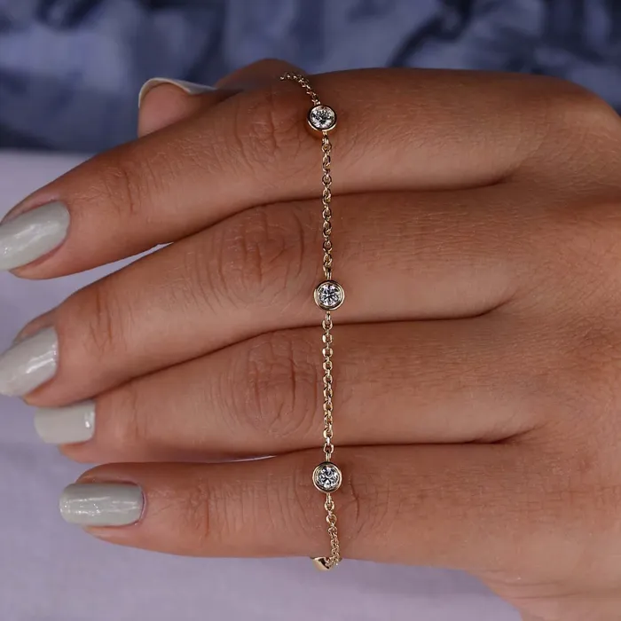 Gold Chain Bracelet With Round Diamond Bezel Setting Diamondrensu Bracelets Gold Chain Bracelet With Round Diamond Bezel Setting Diamondrensu Bracelets